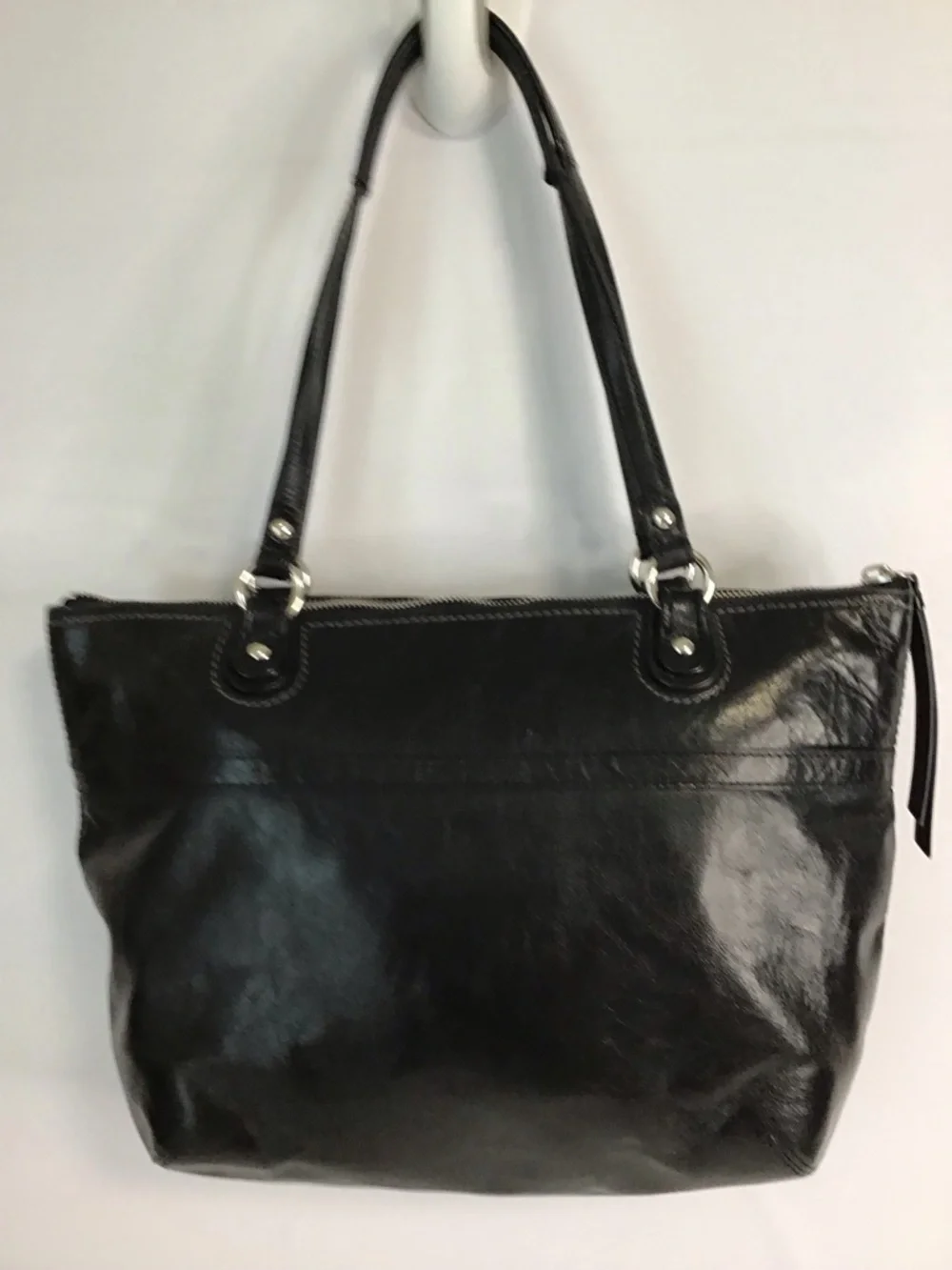 COACH LG POPPY  Black Distressed Look LEATHER Tote Shoulder